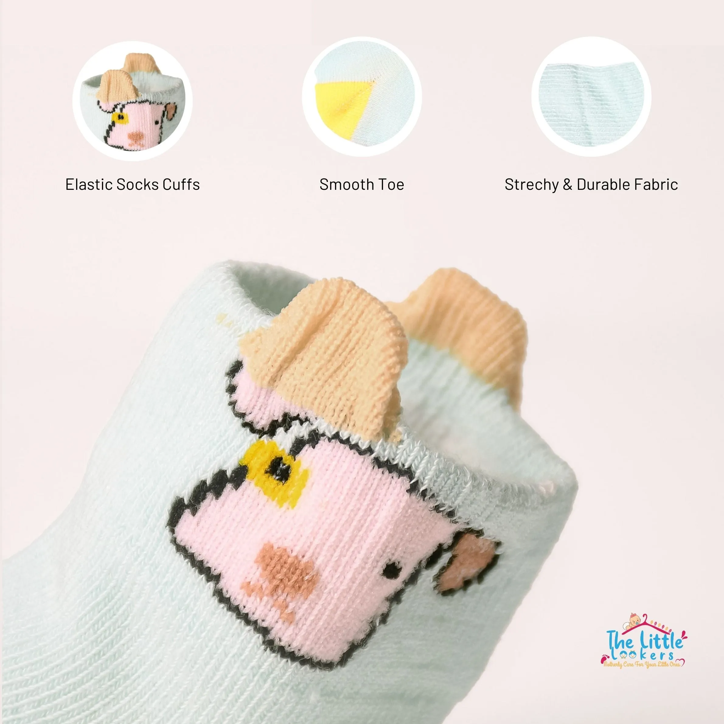 THE LITTLE LOOKERS Cute & Colorful Cotton Baby Socks Set for Baby Boys & Baby Girls ( Teddy )