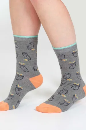 Thought Outline Animal Bamboo Socks in Grey Owl