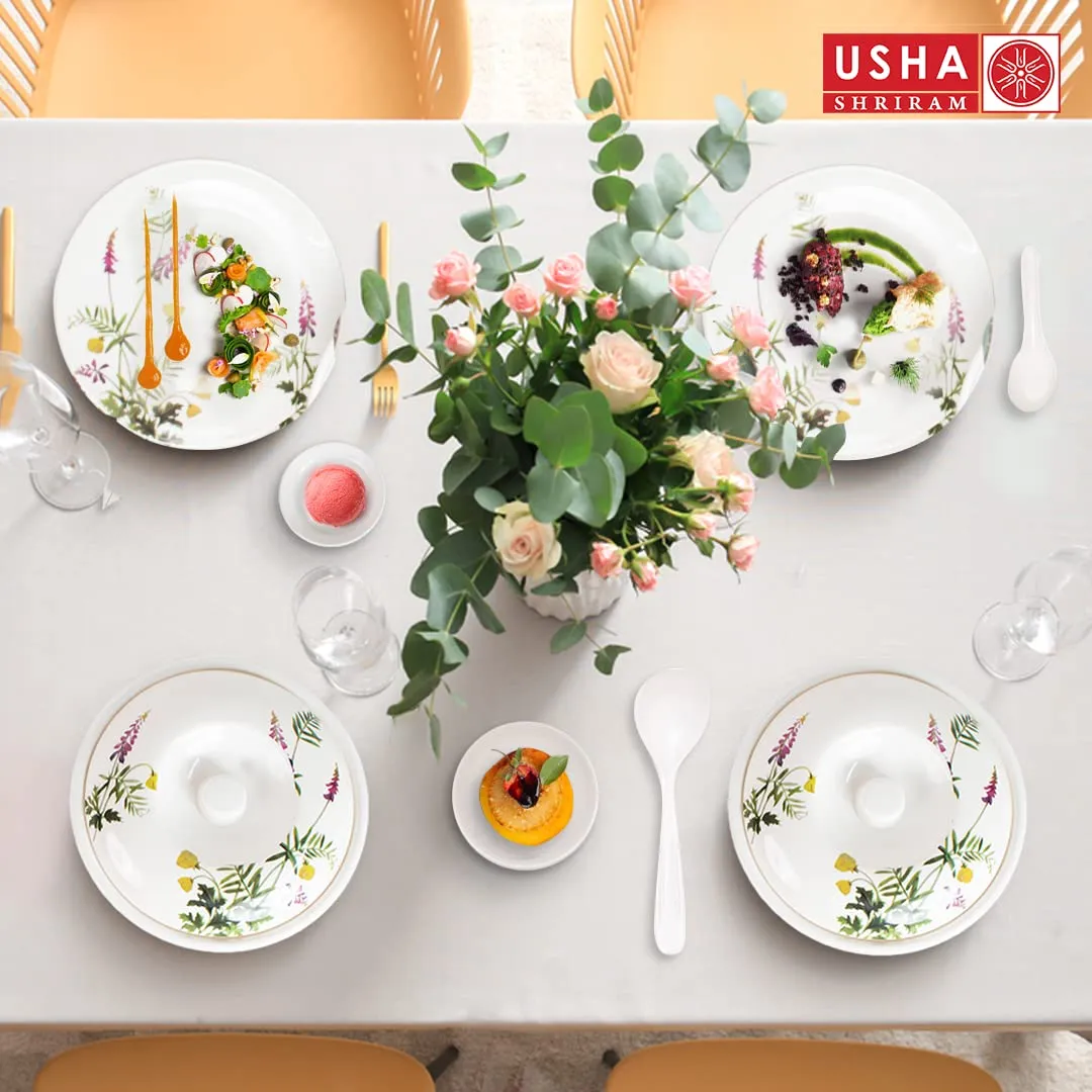 USHA SHRIRAM Dine Smart Melamine 32 Pieces Floral Dinner Set Heat-Resistant | Unbreakable & Durable | Shatter-Resistant | Light-Weight | Bpa Free (Lavender)