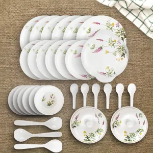 USHA SHRIRAM Dine Smart Melamine 32 Pieces Floral Dinner Set Heat-Resistant | Unbreakable & Durable | Shatter-Resistant | Light-Weight | Bpa Free (Lavender)