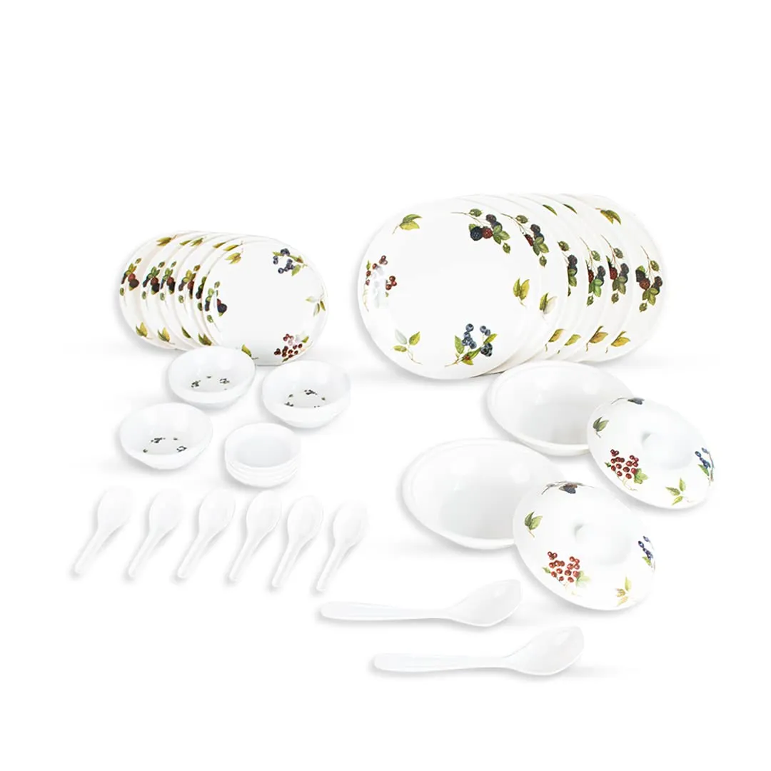 USHA SHRIRAM Dine Smart Melamine 40 Pieces Dinner Set Heat-Resistant | Durable | Shatter-Resistant | Light-Weight | BPA Free (Blue Berry)