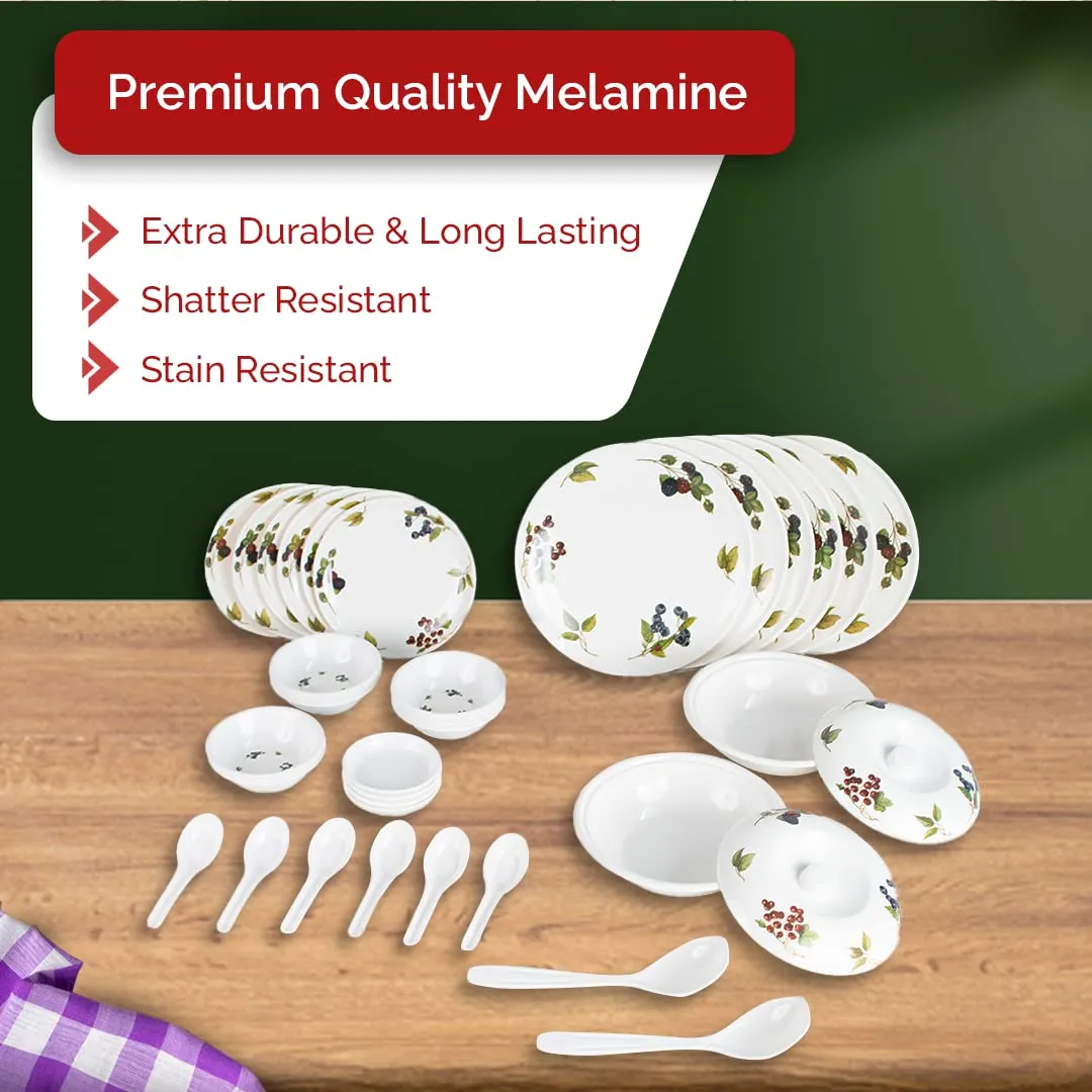 USHA SHRIRAM Dine Smart Melamine 40 Pieces Dinner Set Heat-Resistant | Durable | Shatter-Resistant | Light-Weight | Bpa Free (Lavender) Off-White, solid