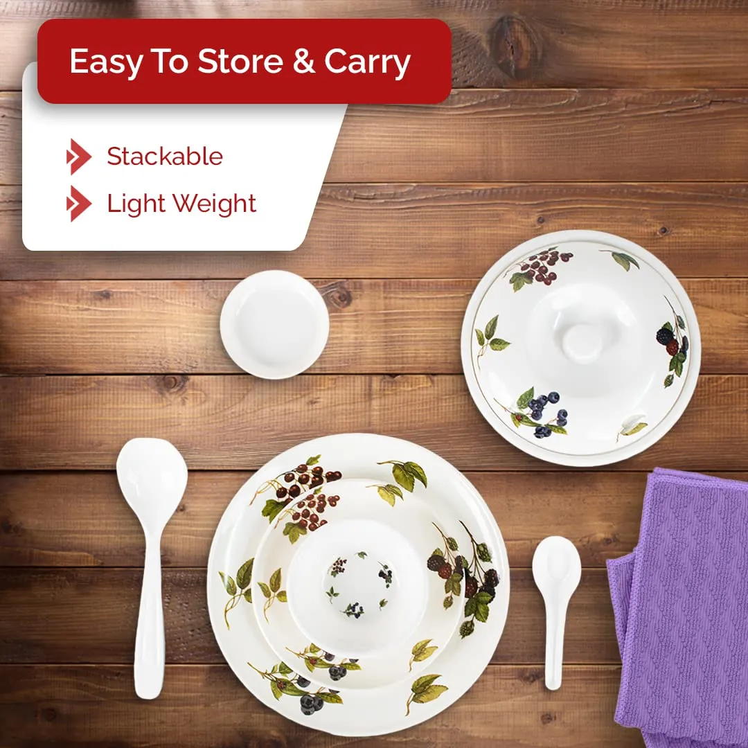 USHA SHRIRAM Dine Smart Melamine 40 Pieces Dinner Set Heat-Resistant | Durable | Shatter-Resistant | Light-Weight | Bpa Free (Lavender) Off-White, solid