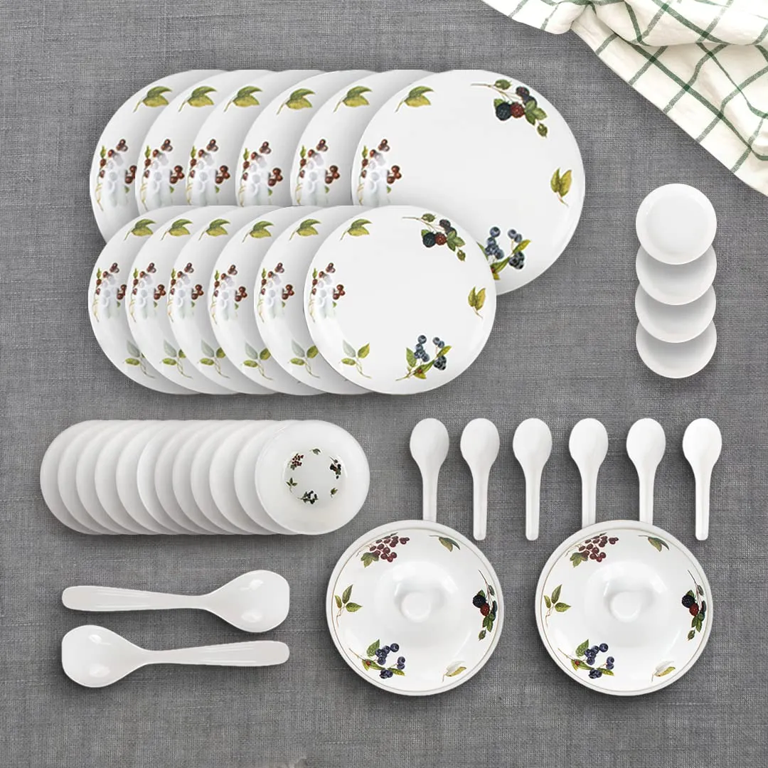 USHA SHRIRAM Dine Smart Melamine 40 Pieces Dinner Set Heat-Resistant | Durable | Shatter-Resistant | Light-Weight | Bpa Free (Lavender) Off-White, solid