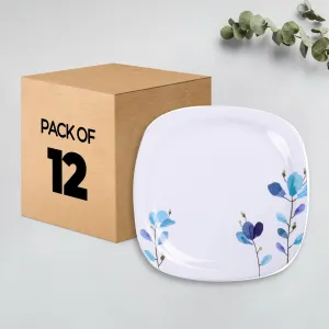 USHA SHRIRAM Melamine 12 Plate Set | Fibre Dinner Set for Family |Melamine Set | Unbreakable | Heat Resistant| Durable| Shatter Resistant| Light Weight| BPA Free (Square - Blue Flower)