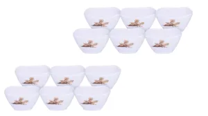 USHA SHRIRAM Melamine (220ml) Square Veg Bowl Set |Fibre Plastic Snack Dessert Vegetable Bowl | Heat Resistant| Durable Shatter Resistant| Light Weight| BPA Free (White Rose, 12 Pcs)