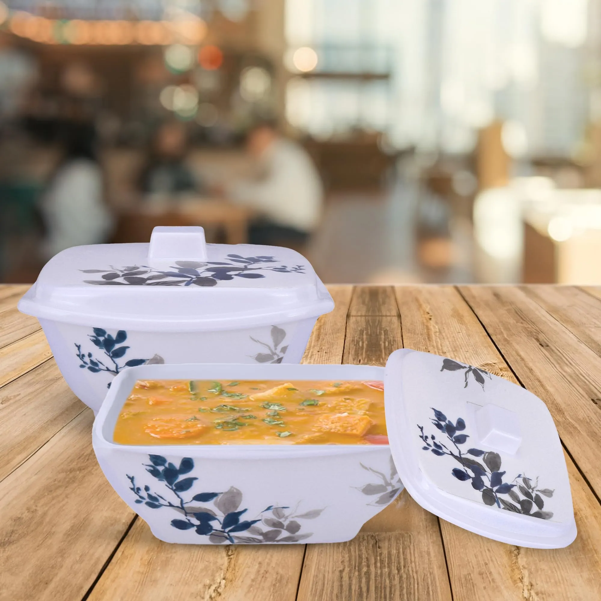 USHA SHRIRAM Melamine Big Serving Bowl with Lid (4 Pcs - 1.4L each) | Rice Bowl for Serving | Unbreakable | Heat Resistant | Mixing Bowl with Lid | Light Weight | BPA Free (Blue Bail)