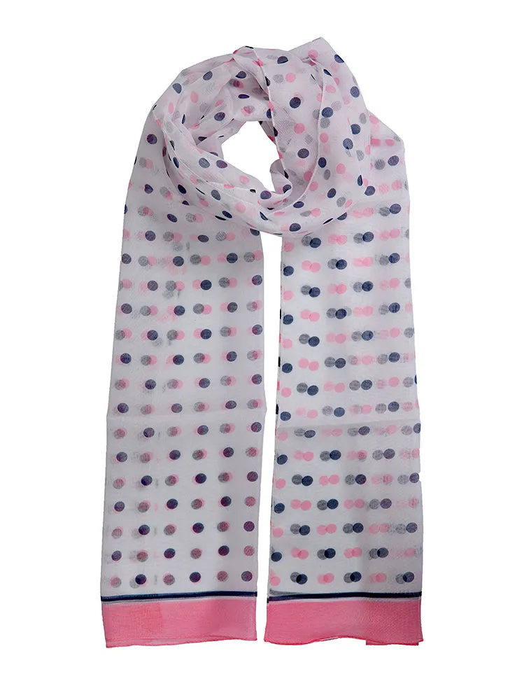 Women's Polka Dot Print Lightweight Scarf with Border