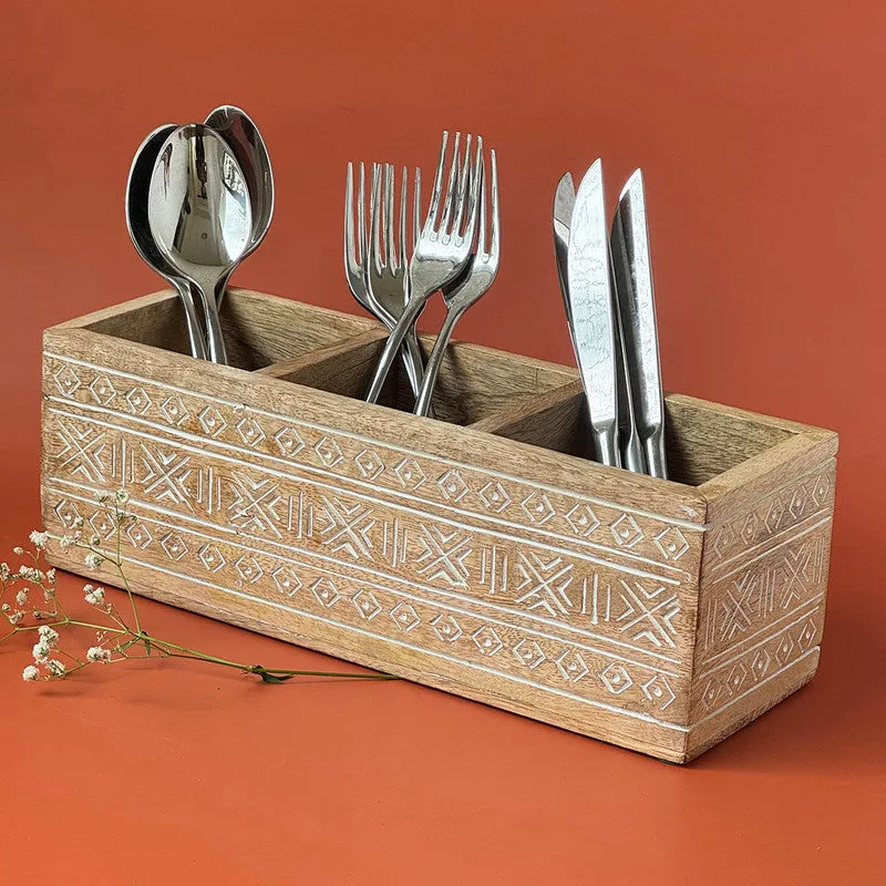 Wooden Cutlery Holder | White